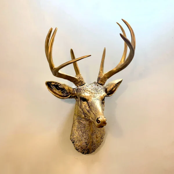 Regal Golden Deer Head Wall Sculpture